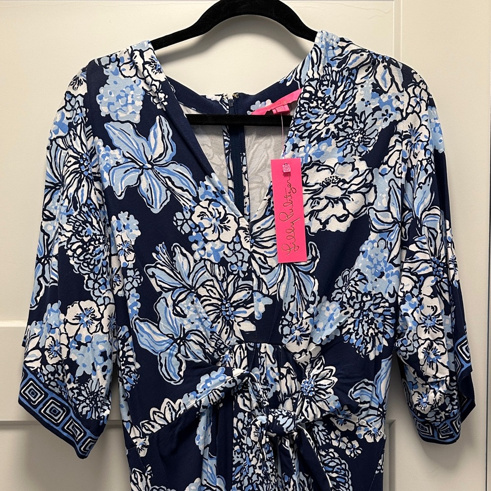 NWT Lilly Pulitzer Navy & Light Blue Floral Wrap Dress